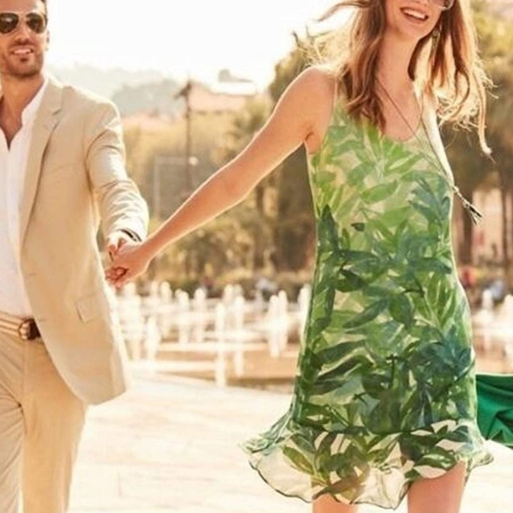 Cabi Sleeveless Tropical Palm Leaf Print Mini Dress M